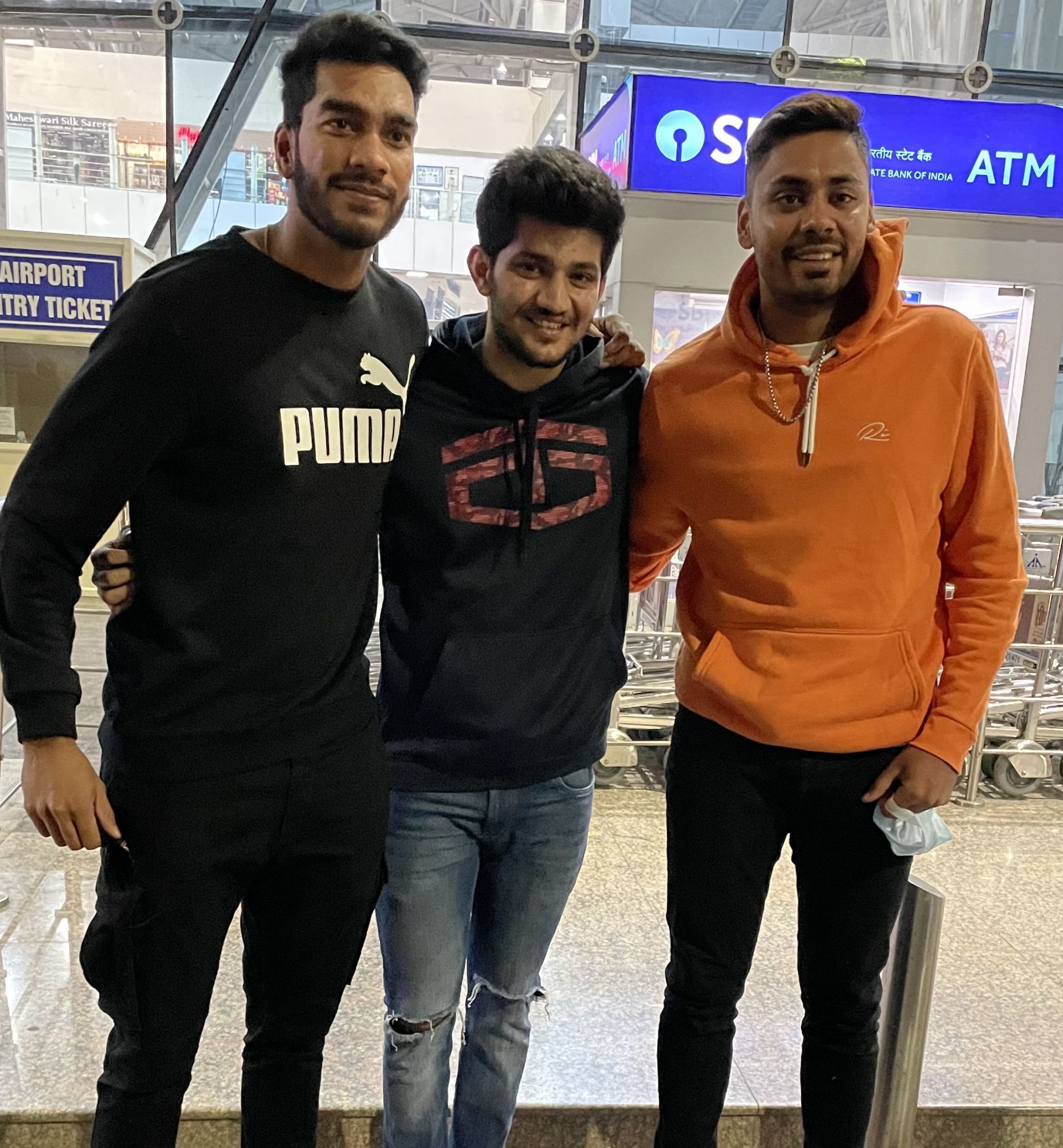 Suraj with Venky (L) and Avesh (R) at the Holkar International Airport, Indore [Credits: Suraj Thakuria]
