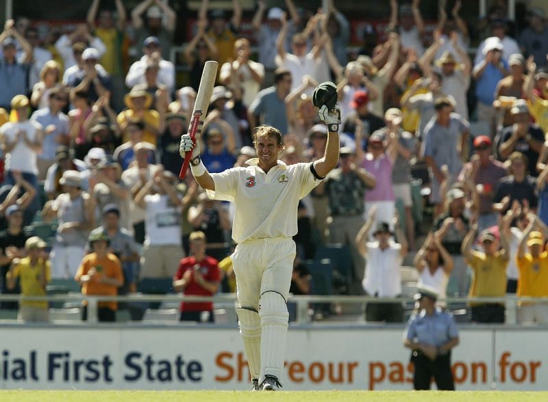 Matthew Hayden receiving the applause after the triple ton