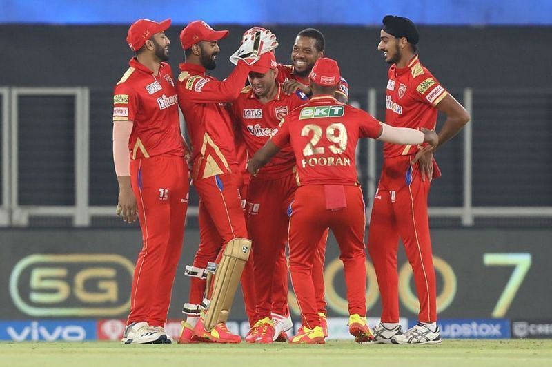 Punjab Kings (PBKS) celebrating after claiming a wicket. Pic: IPLT20.COM