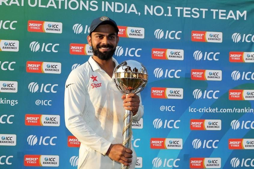 Virat Kohli with Test mace in April 2019 (credits: ICC)