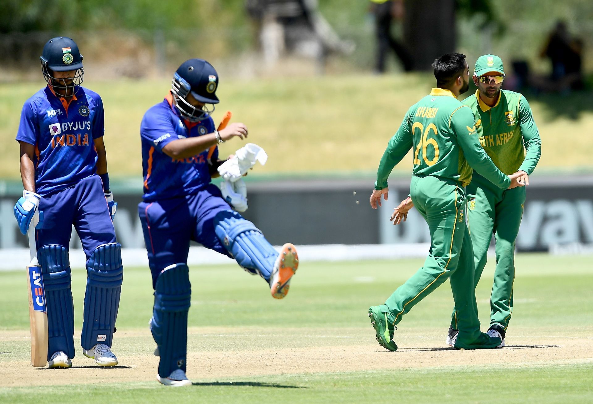 Rishabh Pant kicks the turf after being dismissed. Pic: Getty Images