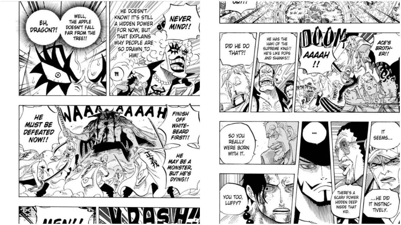 Ivankov (left) and Garp (right) seem to imply that Luffy&rsquo;s father Dragon also has Conqueror&rsquo;s Haki in One Piece (Image via Sportskeeda)