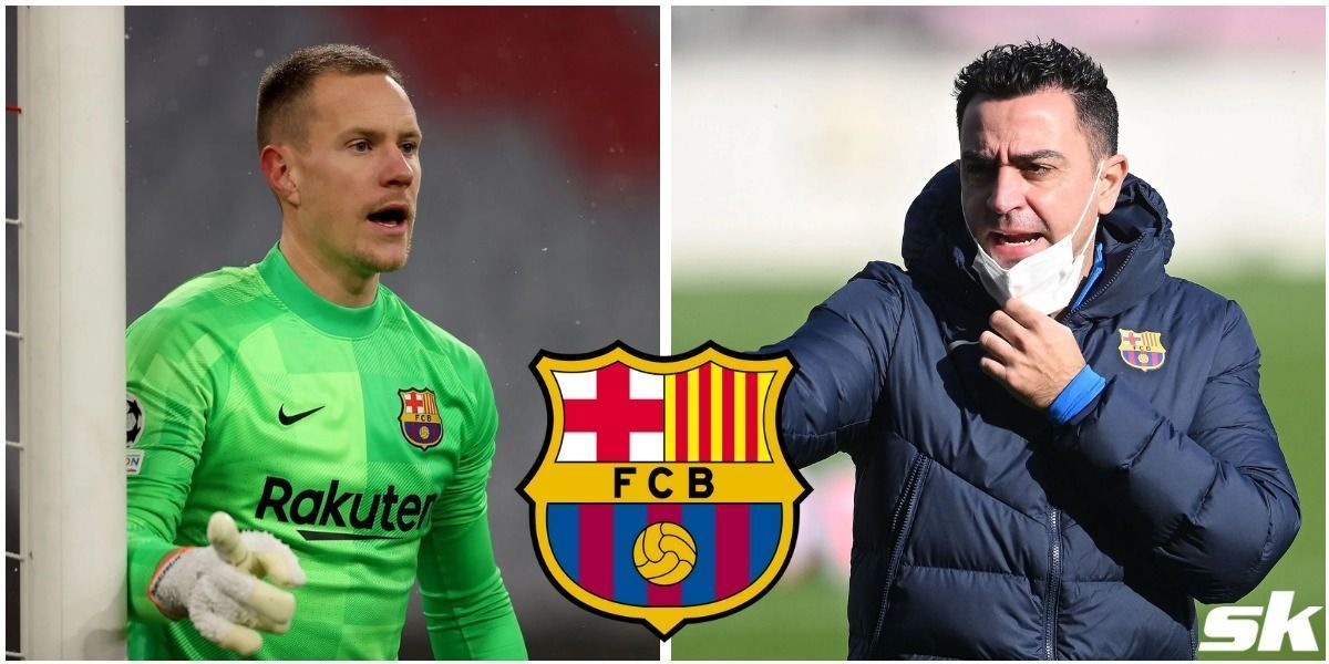 [L-to-R] Marc-Andre ter Stegen and Xavi Hernandez.