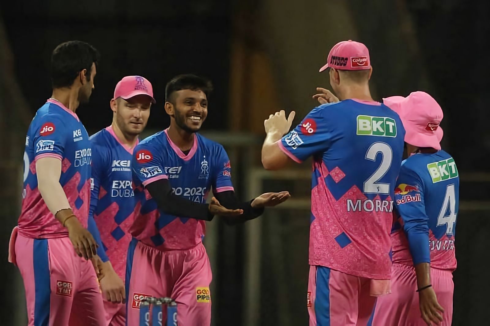 Rajasthan Royals (RR) players celebrating a wicket. Pic: IPLT20.COM