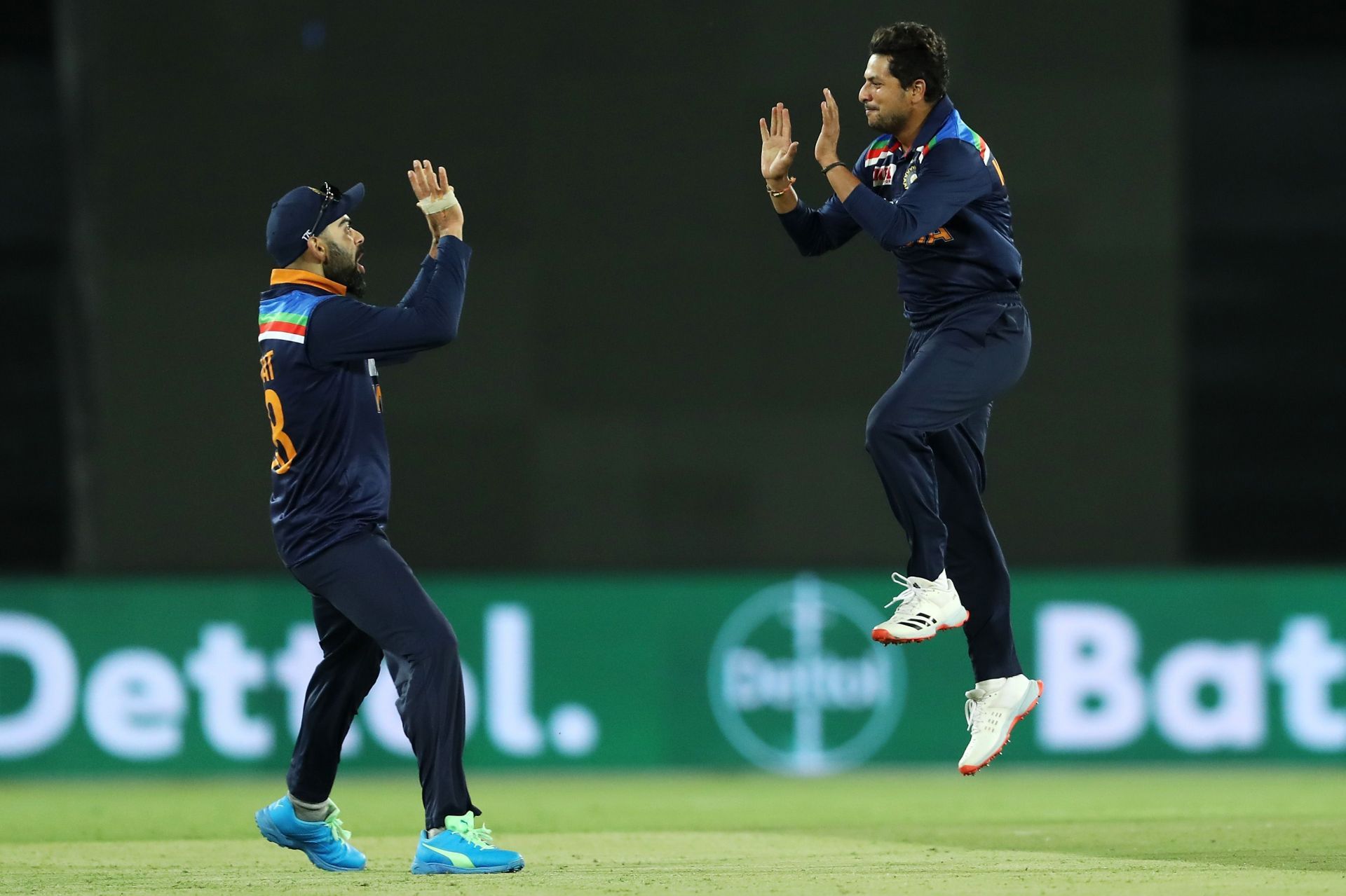 Kuldeep Yadav (right) with Virat Kohli. Pic: Getty Images