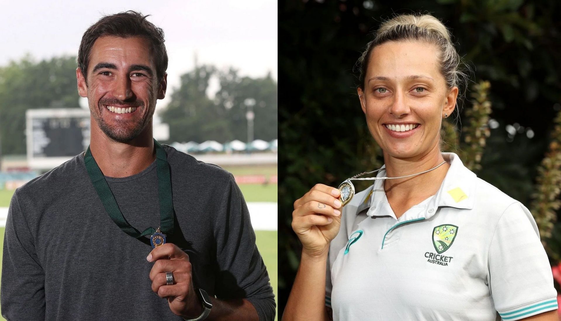 Mitchell Starc and Ashleigh Gardner pose with their medals. Pics: Getty Images