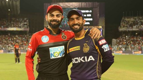 Virat Kohli (left) and Dinesh Karthik (right)