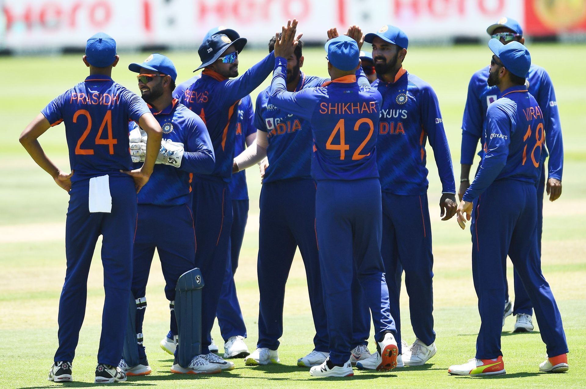 Team India celebrate a wicket during the one-day series in South Africa. Pic: Getty Images