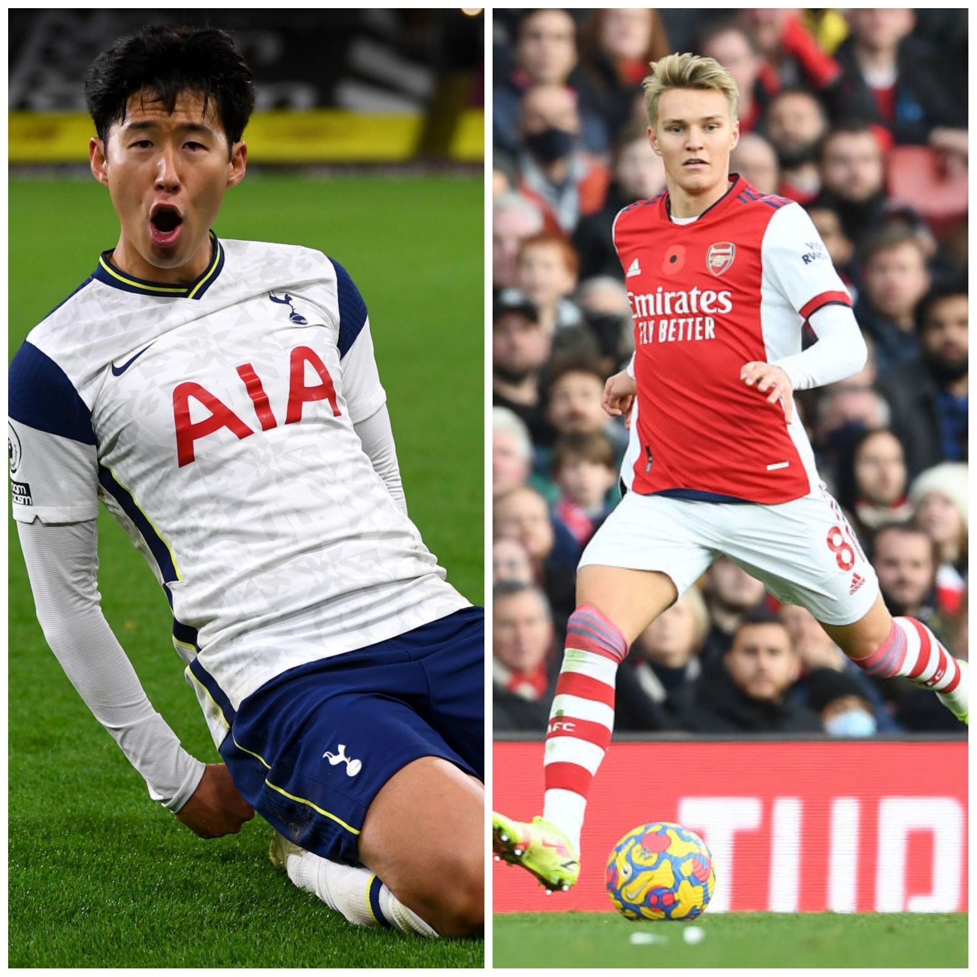 Son Heung-Min of Tottenham and Martin Odegaard of Arsenal