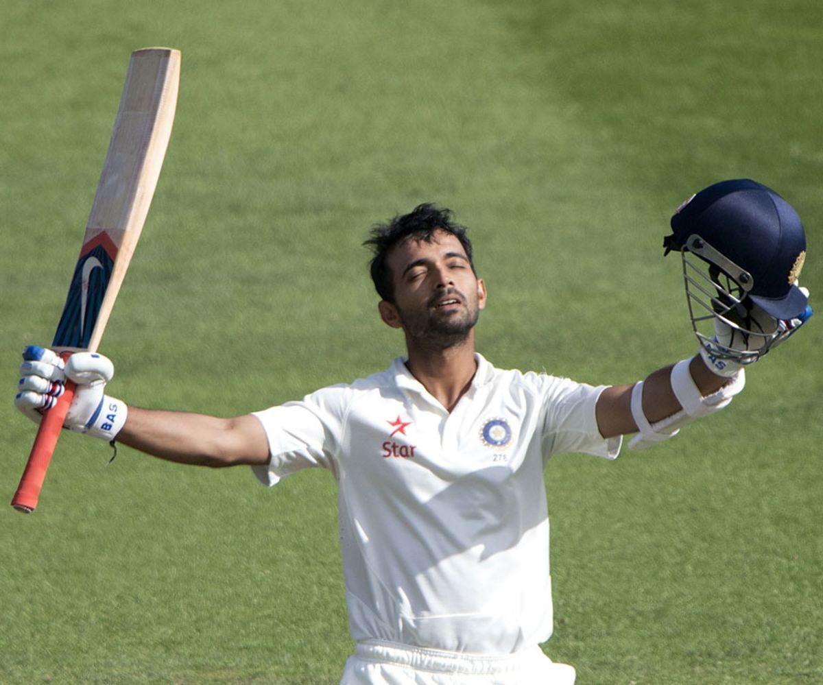 Ajinkya Rahane after his maiden Test century in Wellington • Feb 15, 2014 © AFP - ESPN cricinfo