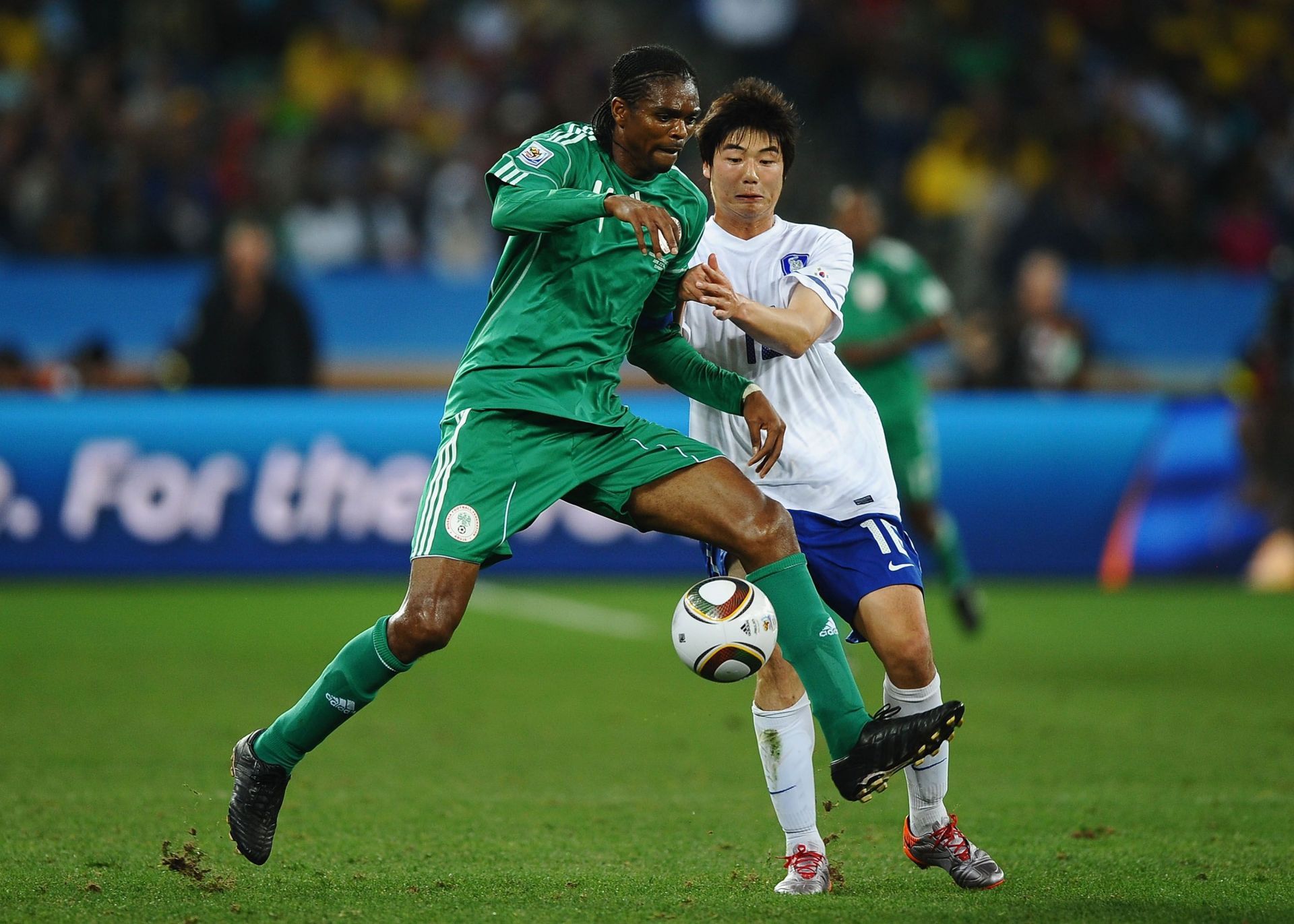 Kanu Nwankwo (left) in action against South Korea: Group B - 2010 FIFA World Cup