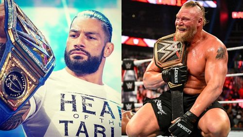 Roman Reigns (left); Brock Lesnar (right)