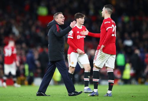 Manchester United interim manager Ralf Rangnick (left)