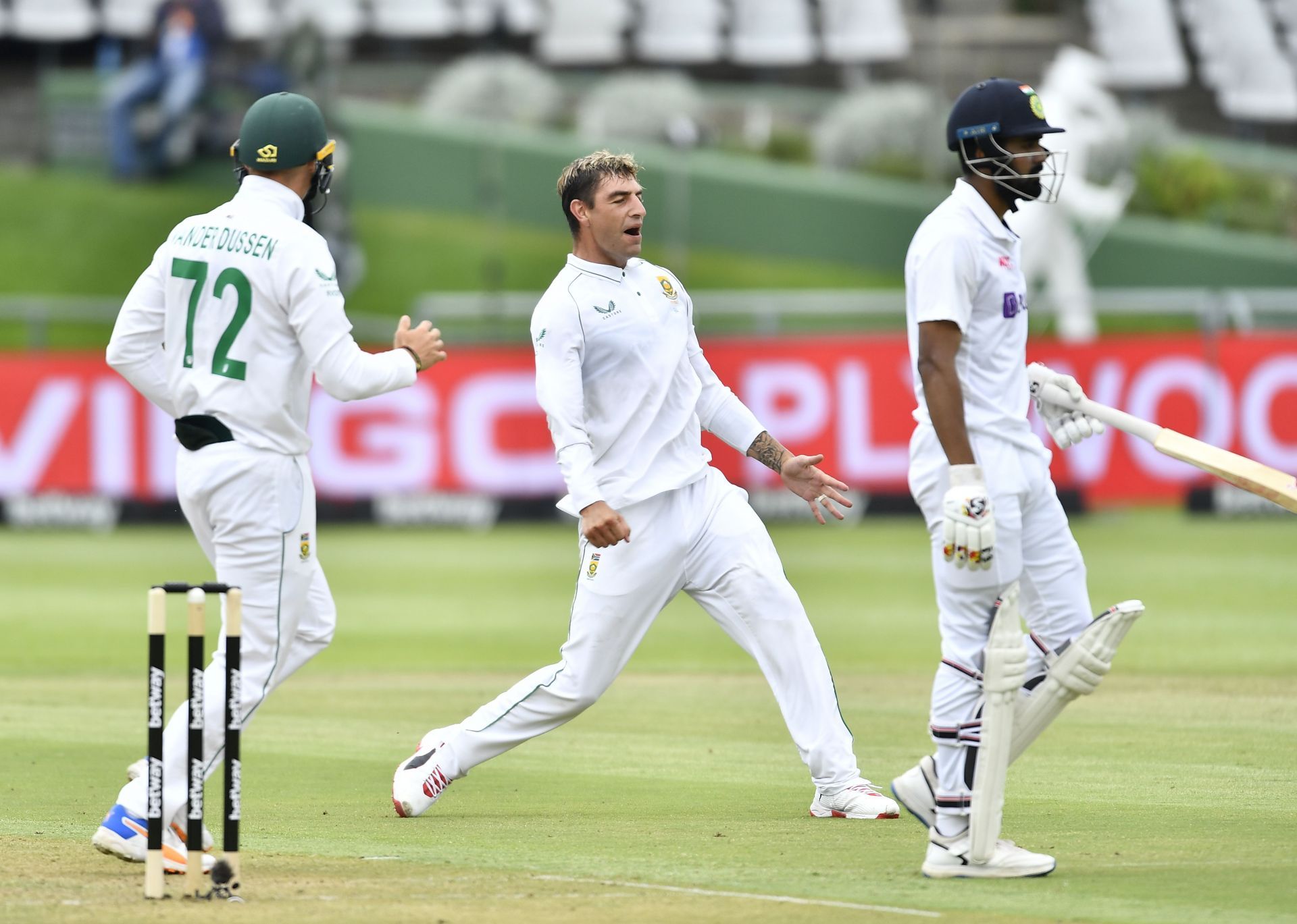 Duanne Olivier of South Africa celebrates the wicket of KL Rahul. Pic: Getty Images