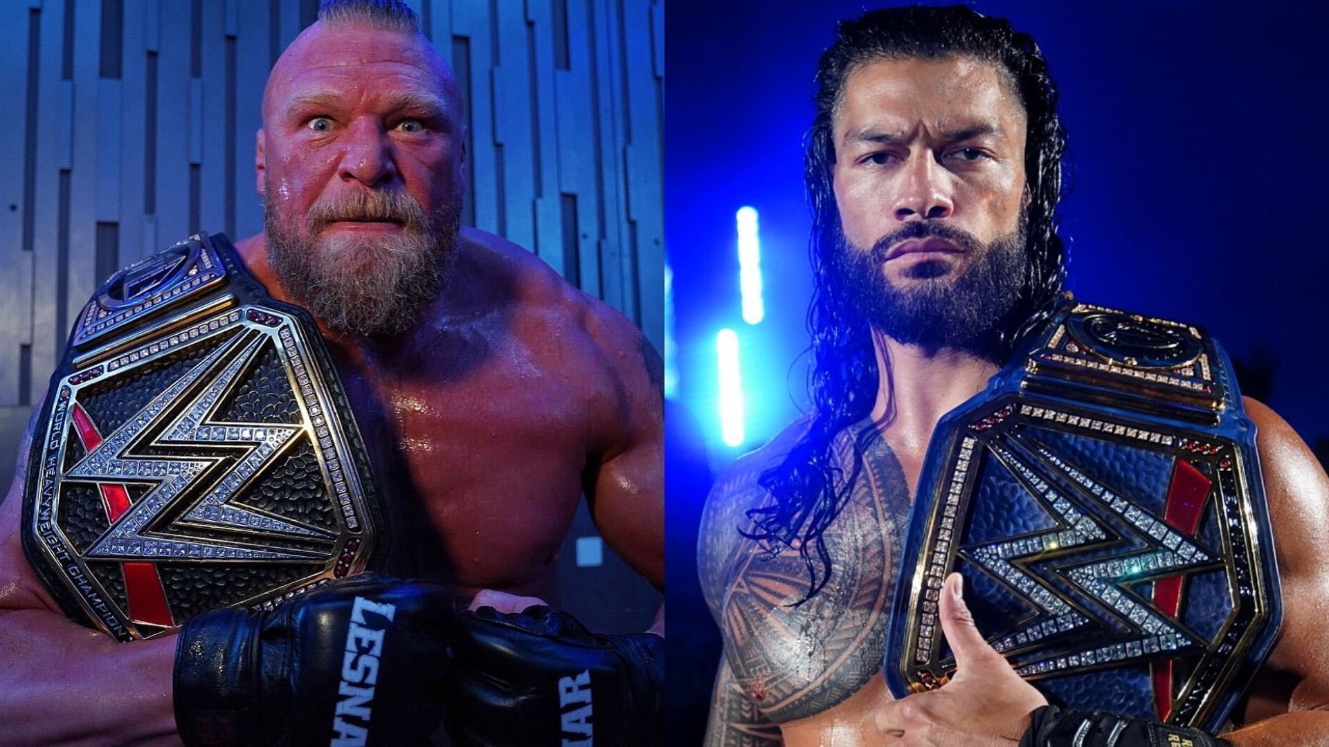 Brock Lesnar (left); Roman Reigns (right)