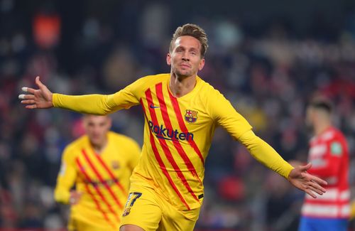 Luuk de Jong celebrates after scoring against Granada.