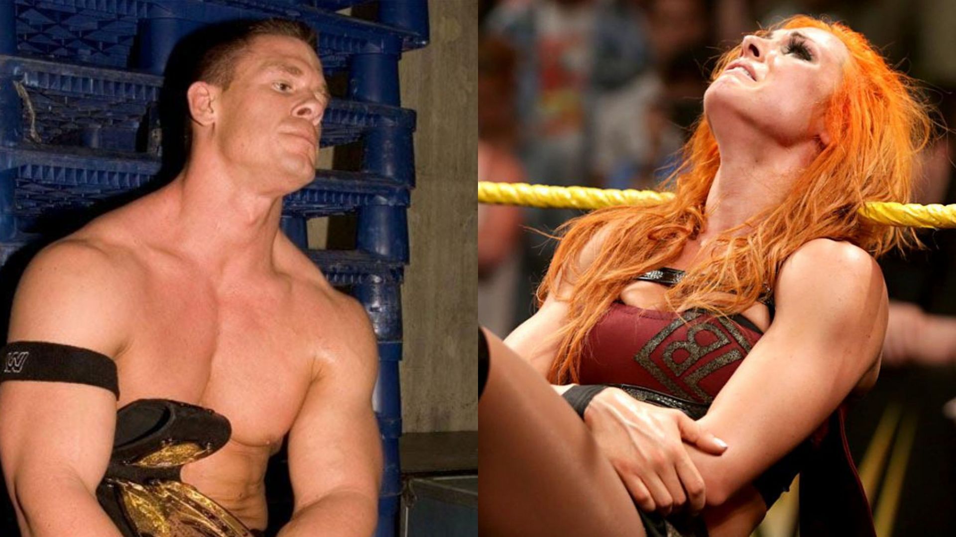 John Cena (left) and RAW Women&#039;s Champion Becky Lynch (right)