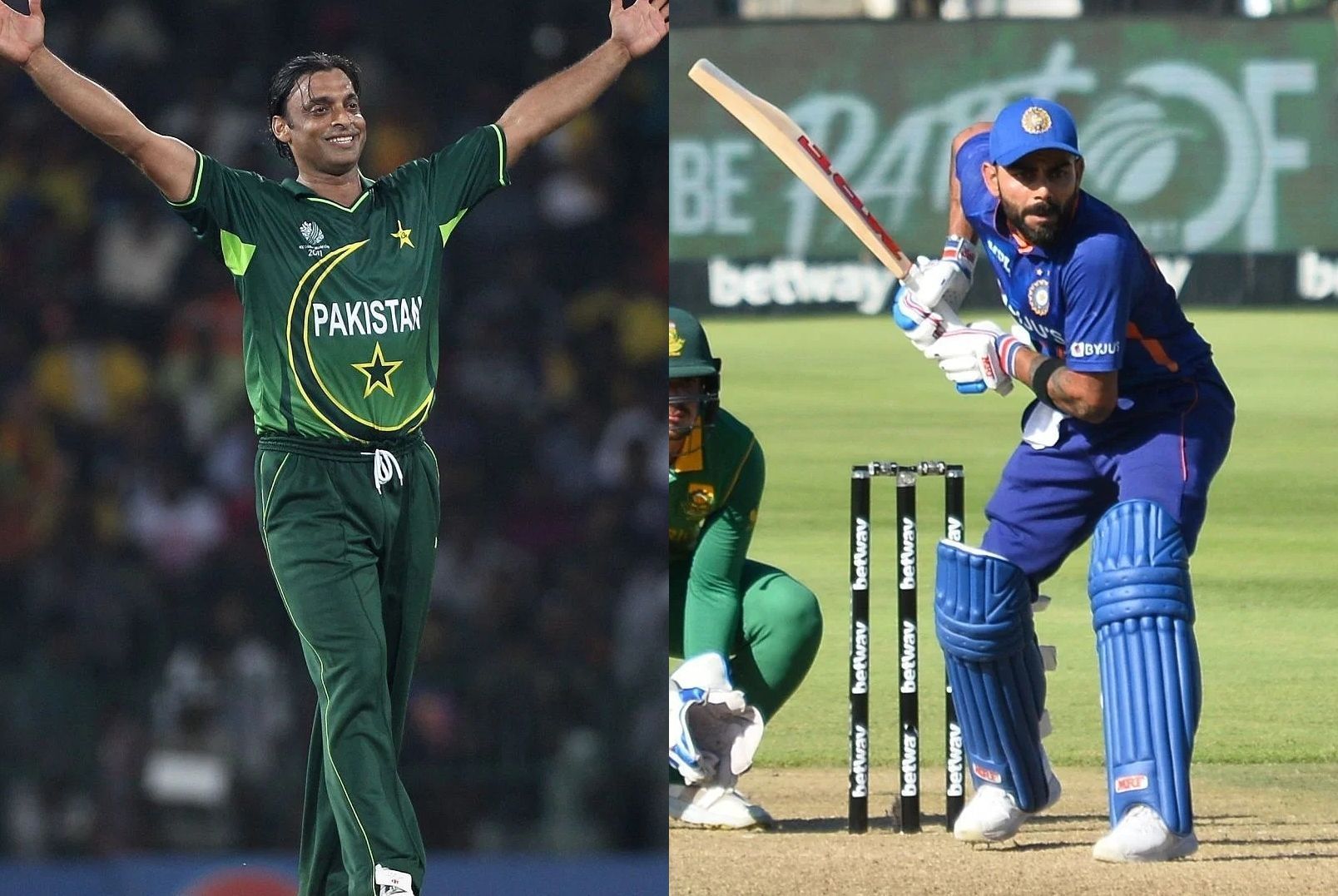 Shoaib Akhtar and Virat Kohli. Pics: Getty Images