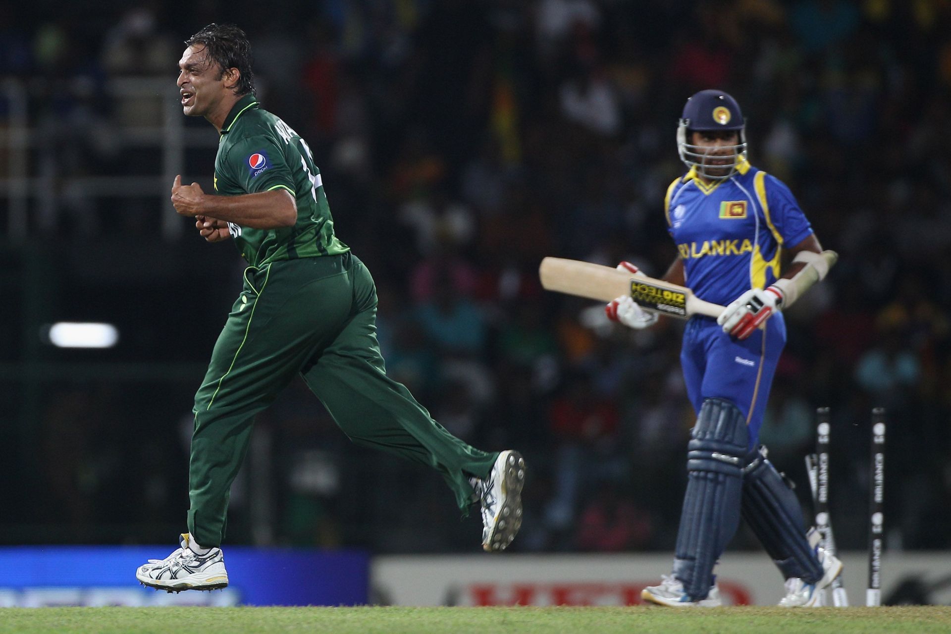 Shoaib Akhtar during the Pakistan v Sri Lanka 2011 ICC World Cup clash. Pic: Getty Images