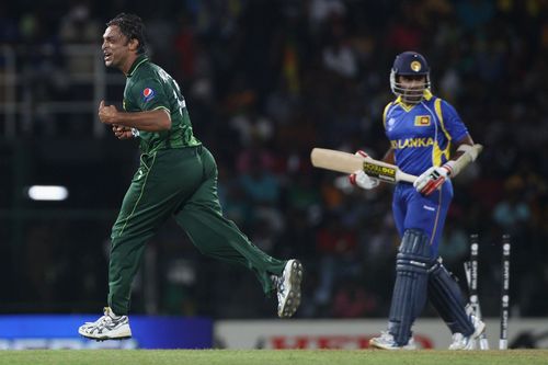 Shoaib Akhtar during the Pakistan v Sri Lanka 2011 ICC World Cup clash. Pic: Getty Images