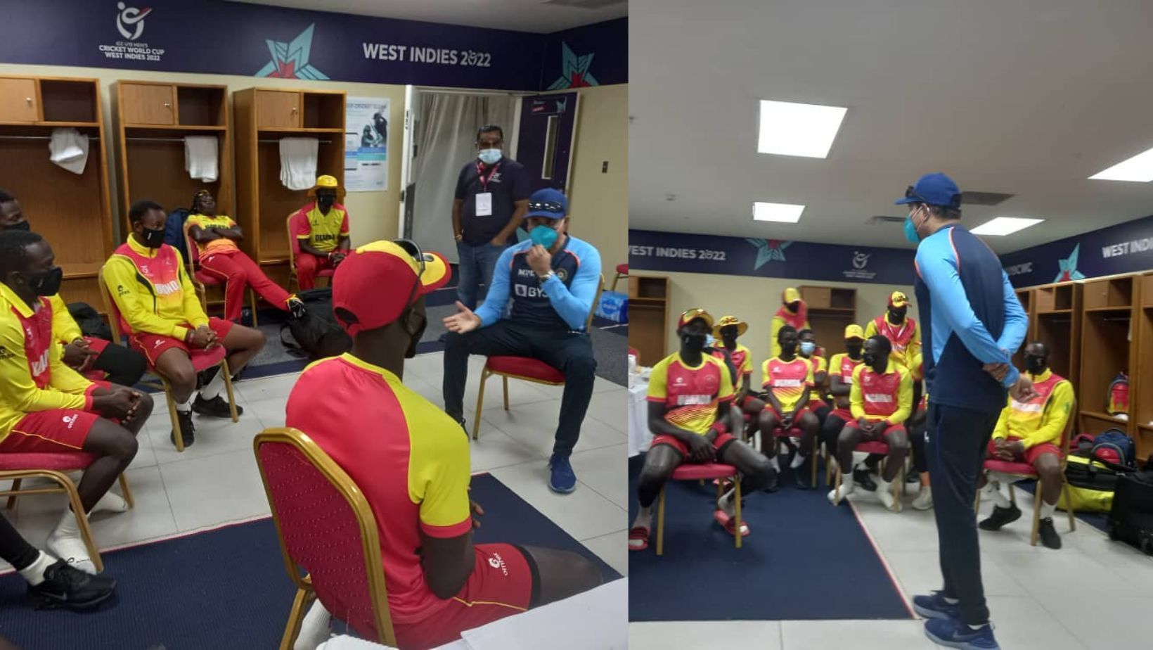 VVS Laxman offers advice to the Uganda U-19 team.