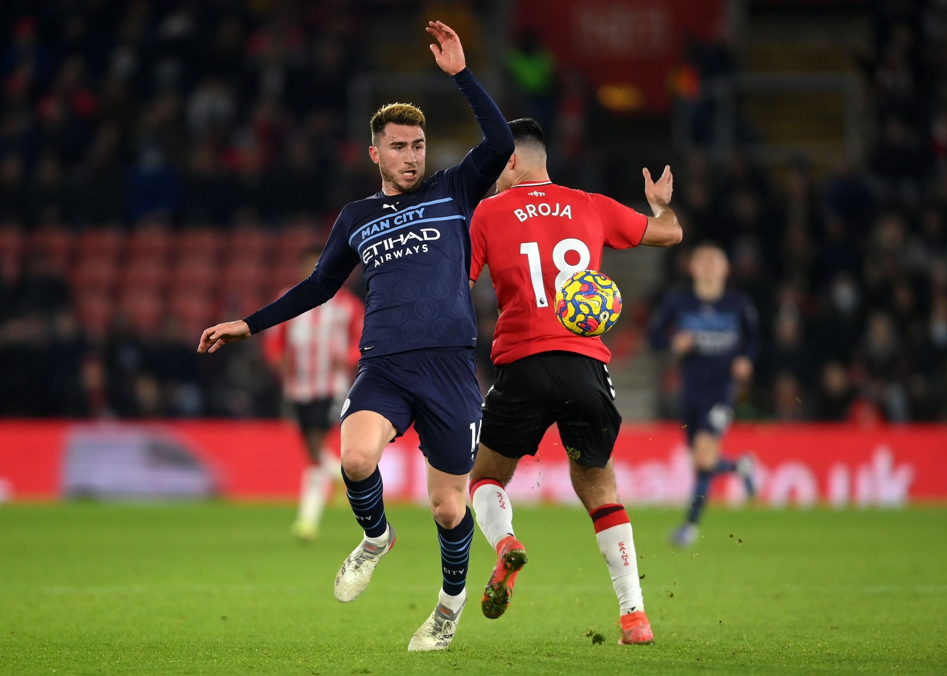 Laporte (left) scored Manchester City’s equaliser in the second half.