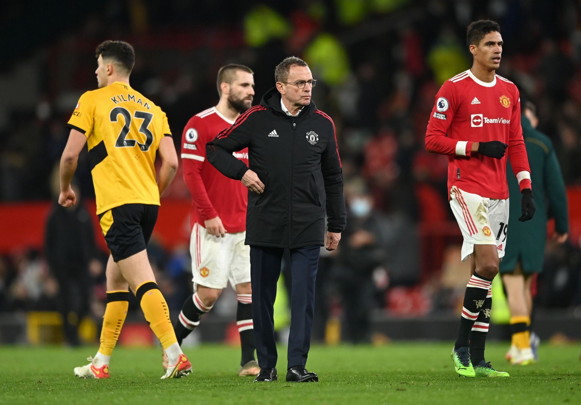 Manchester United interim manager Ralf Rangnick (second right)