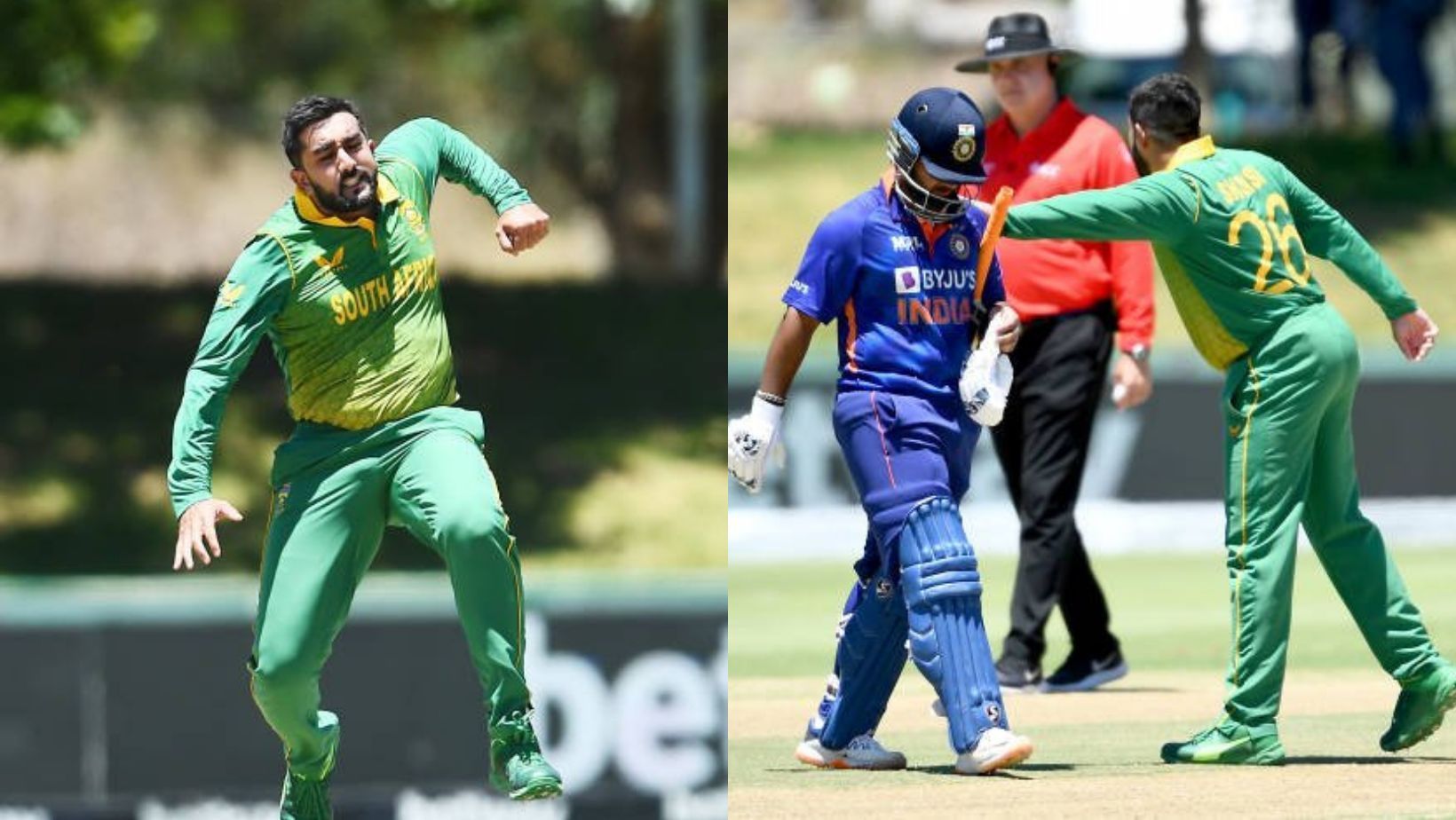 Tabraiz Shamsi celebrating and appreciating Rishabh Pant on Friday.