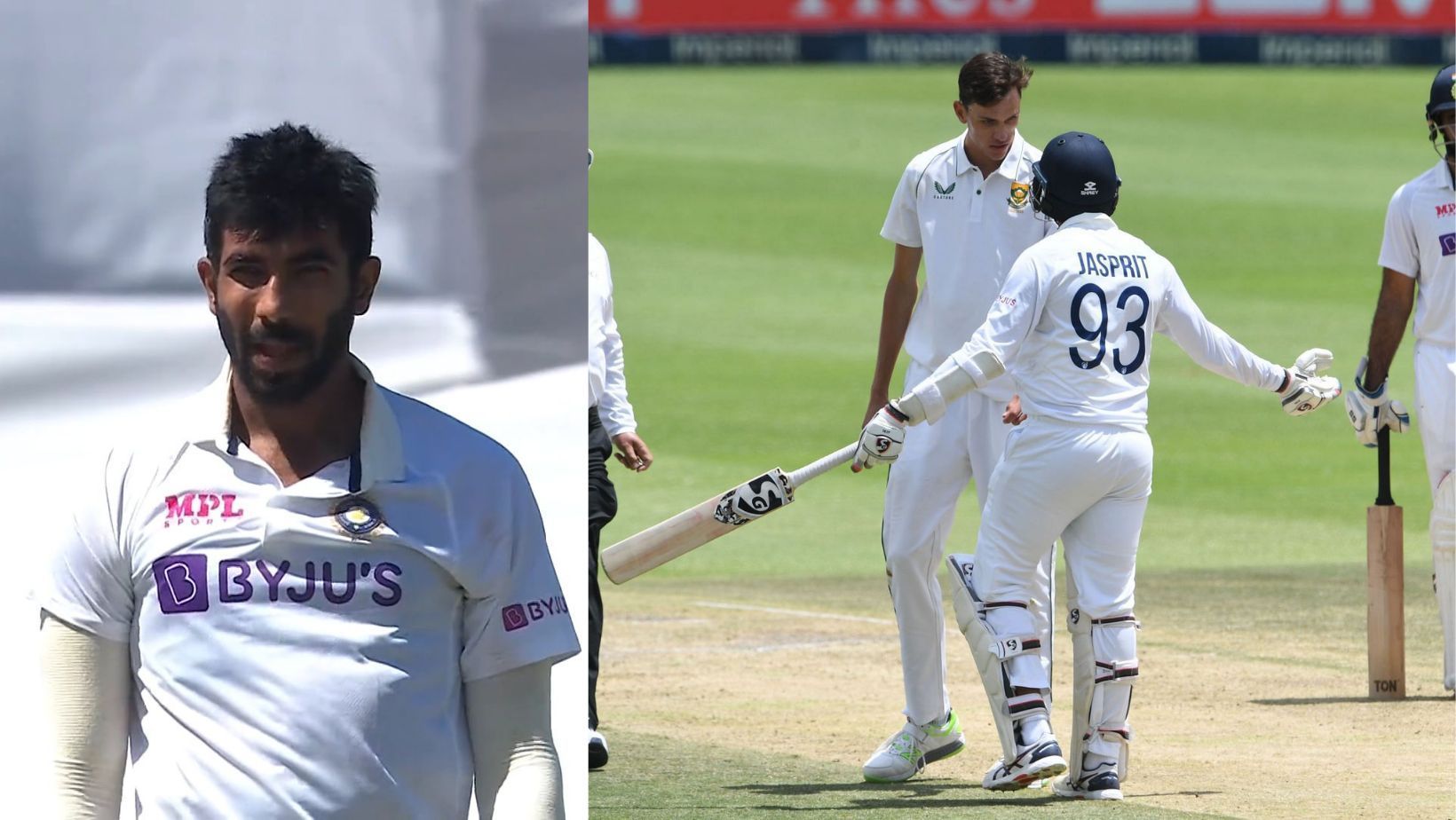 Jasprit Bumrah&#039;s cold stare (L) at Marco Jansen followed the altercation (R).