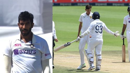 Jasprit Bumrah's cold stare (L) at Marco Jansen followed the altercation (R).