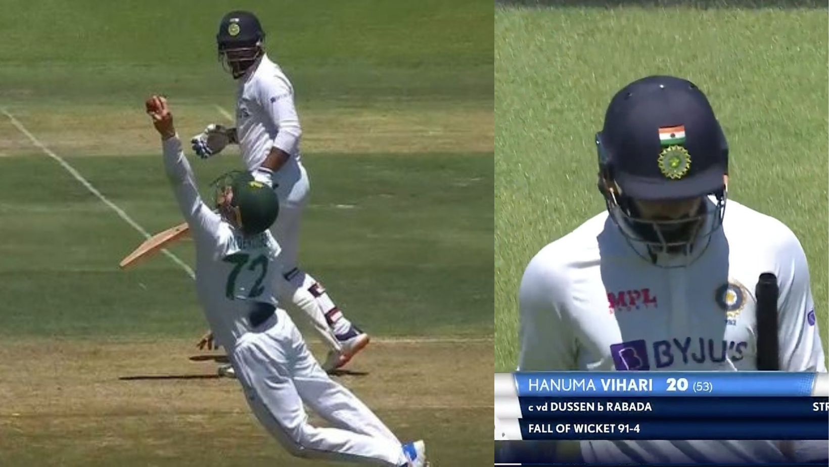 Screengrabs from Rassie van der Dussen&#039;s stunning catch against Hanuma Vihari.