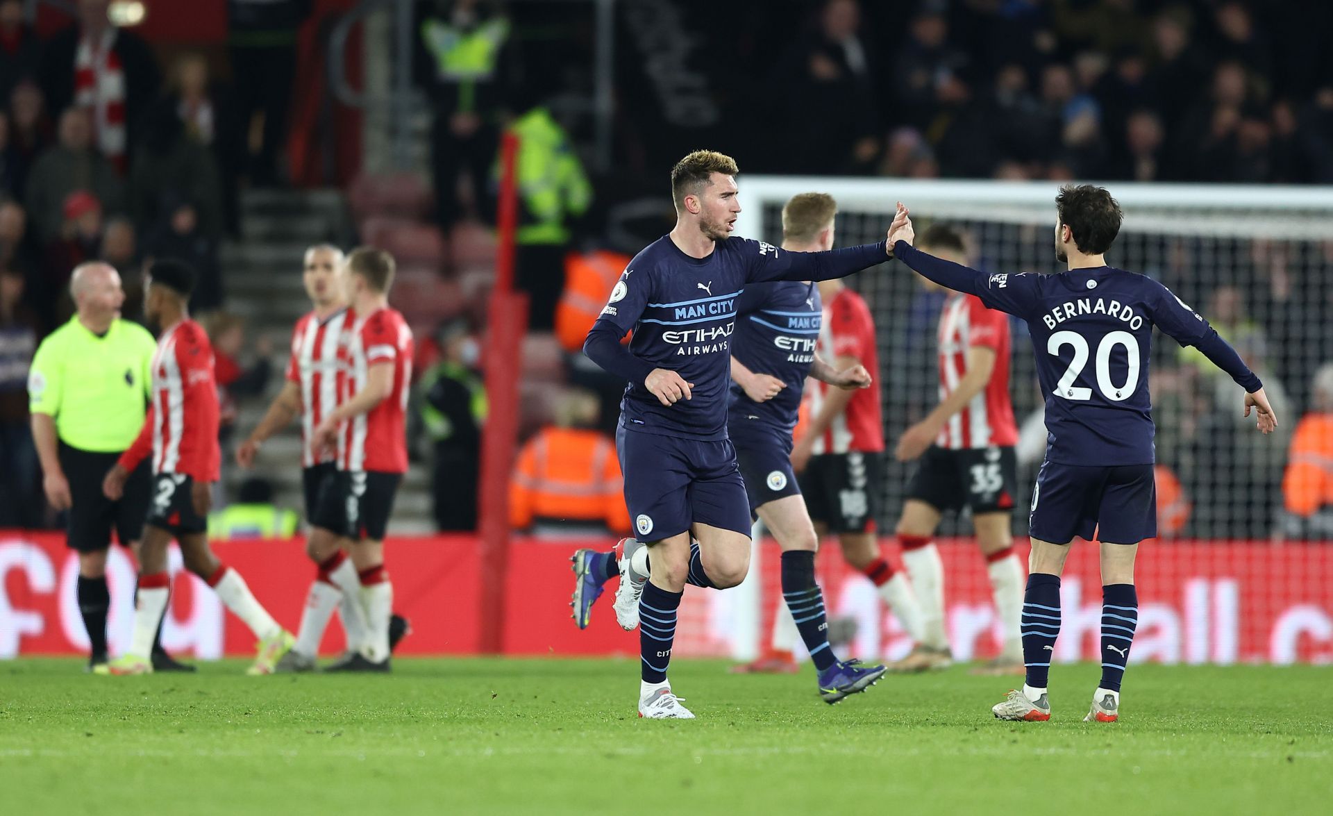 Aymeric Laporte celebrates scoring his side&#039;s first goal of the night.