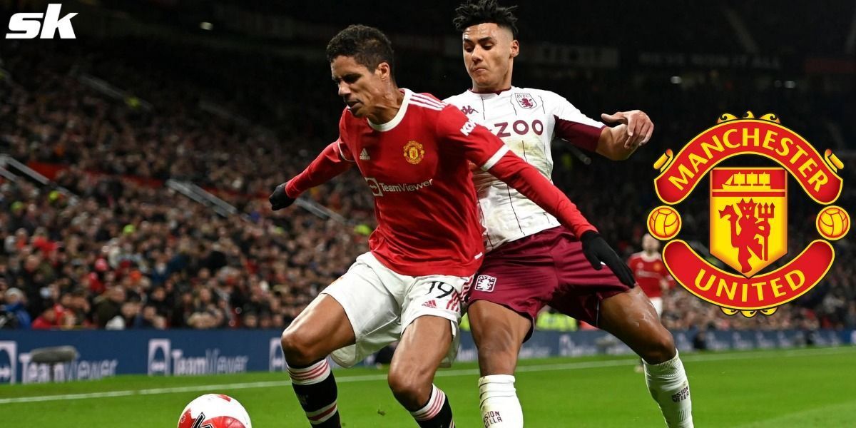 Raphael Varane reacts to their win over Aston Villa in the FA Cup.