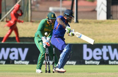 Shikhar Dhawan is bowled by Keshav Maharaj. Pic: Getty Images