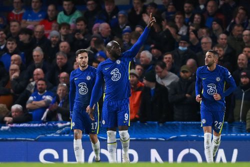 Romelu Lukaku celebrates after scoring his sides' third goal during the game.