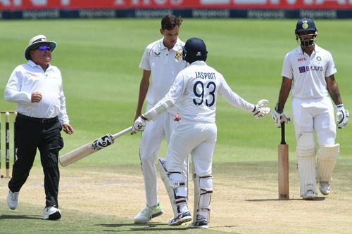 Jasprit Bumrah and Marco Jansen have a go at each other. Pic: Getty Images