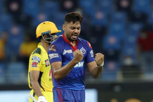 Avesh Khan celebrates a wicket during IPL 2021. Pic: IPLT20.COM