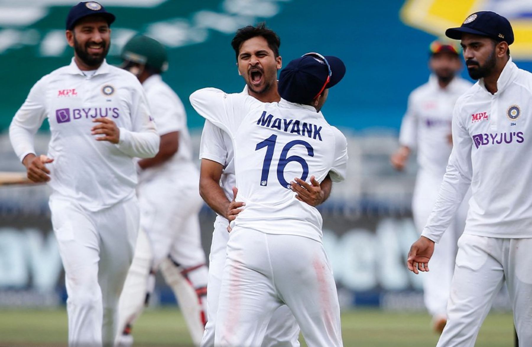 Shardul Thakur is elated after claiming a wicket. Pic: ICC