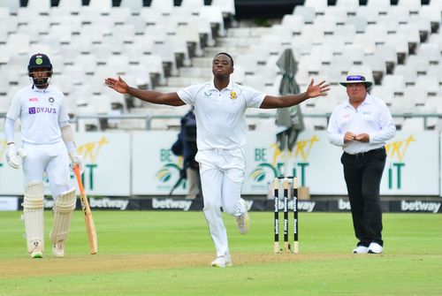 Kagiso Rabada celebrates the wicket of Mayank Agarwal. Pic: Getty Images