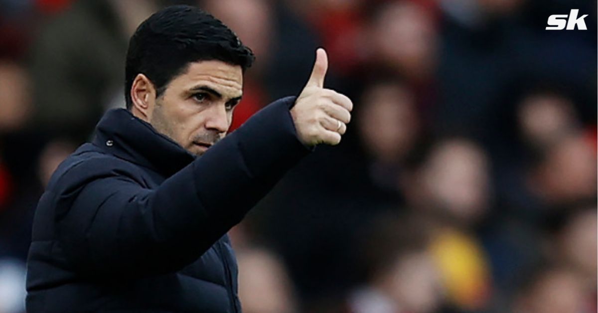 Mikel Arteta reacts to their win against Brentford.