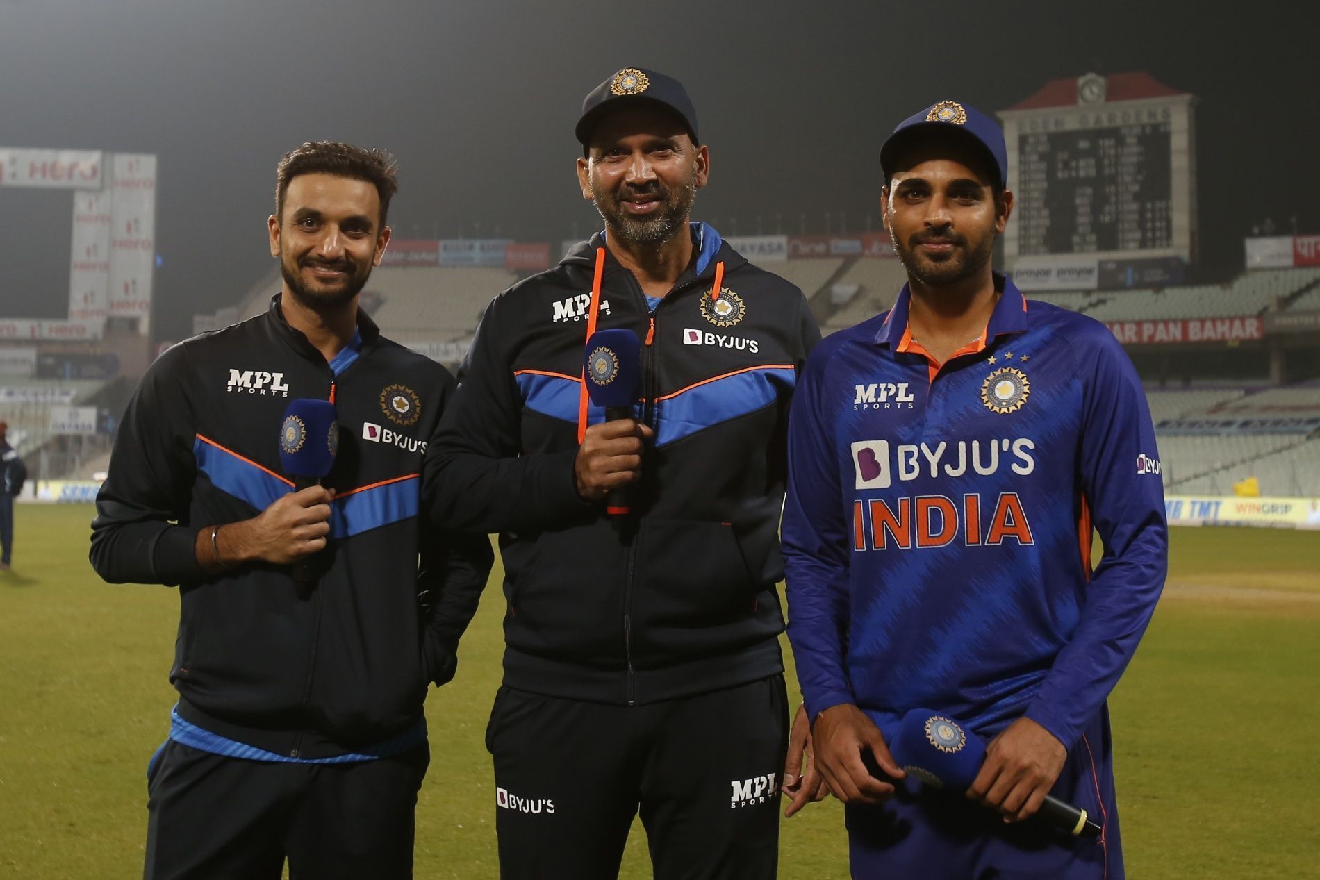 (LtoR) Harshal Patel, Paras Mhambrey and Bhuvneshwar Kumar. Pic: BCCI