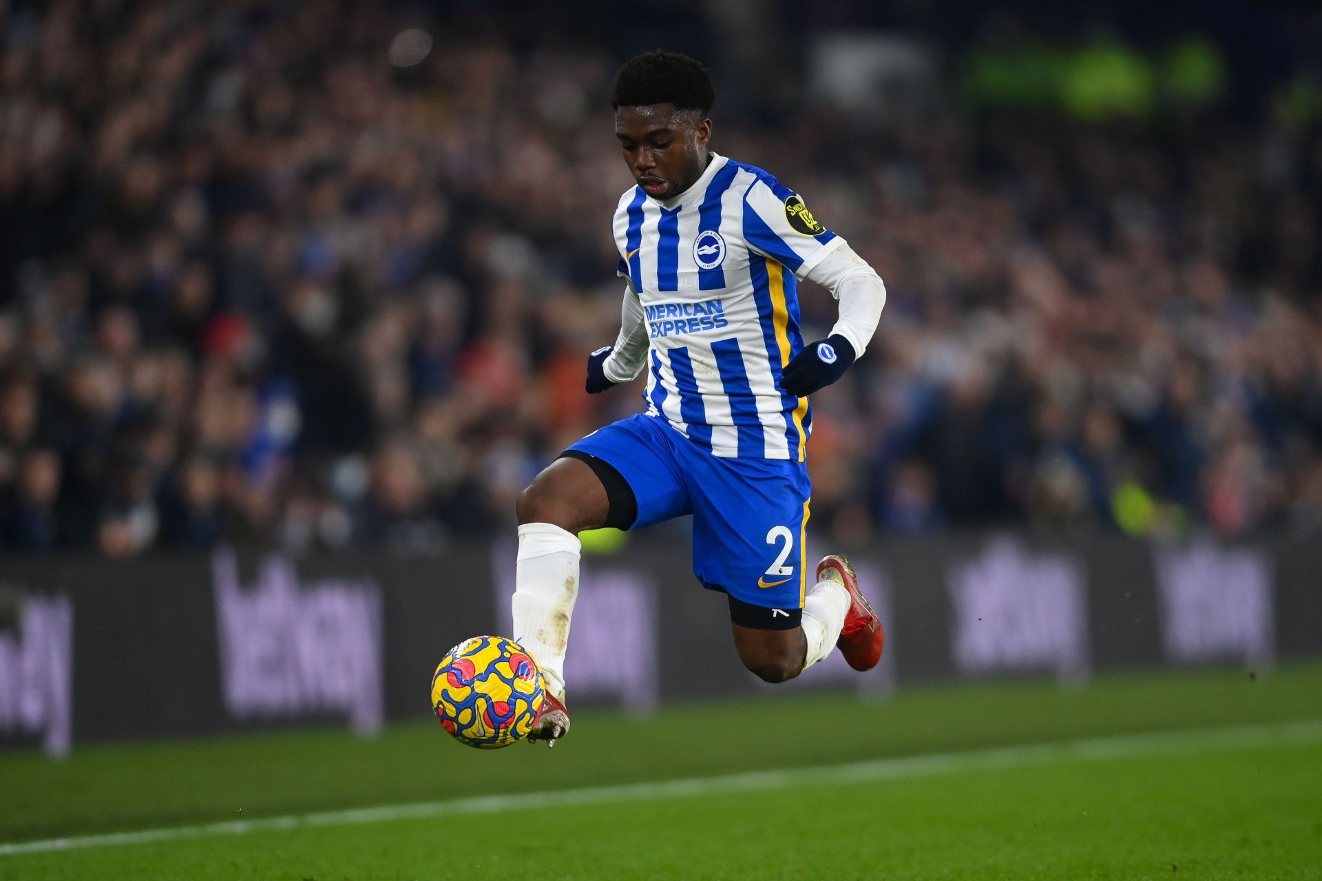 Tariq Lamptey flies down the wing for Brighton.