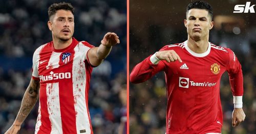 Jose Maria Gimenez of Atletico Madrid and Cristiano Ronaldo of Manchester United