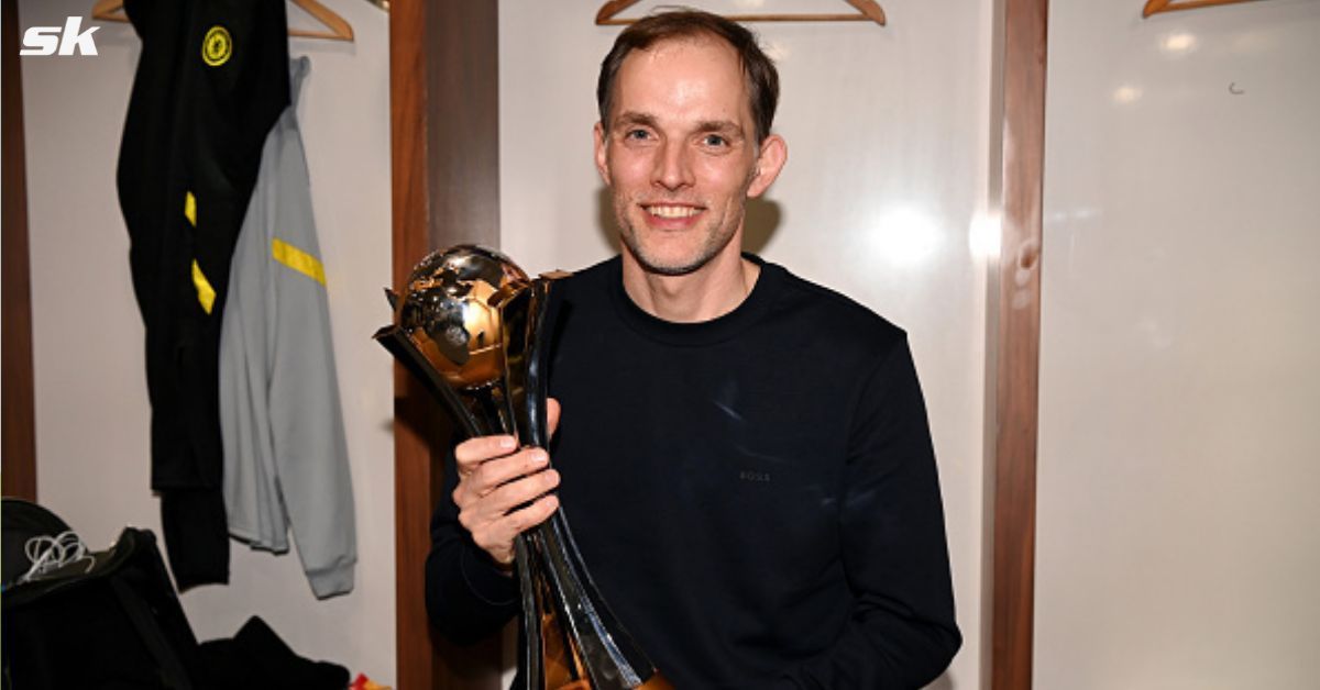 Chelsea manager Thomas Tuchel holding the FIFA Club World Cup