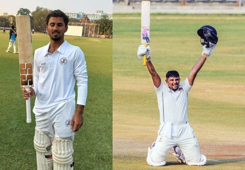 Sakibul Gani (left) and Sarfaraz Khan shone on Day 2 of Ranji Trophy 2022. Pics: Twitter