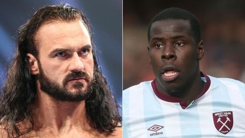 WWE Superstar Drew McIntyre (L) and West Ham United footballer Kurt Zouma (R)