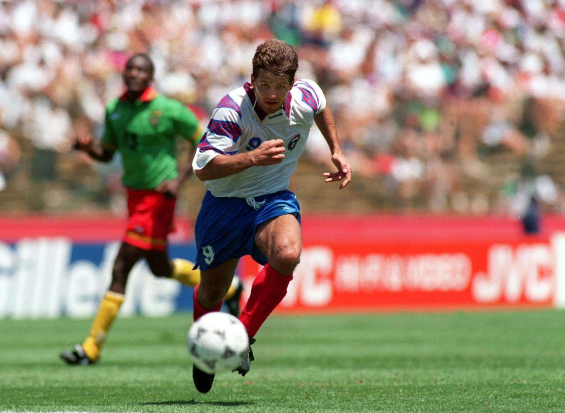 Oleg Salenko in action for Russia against Cameroon in the 1994 World Cup