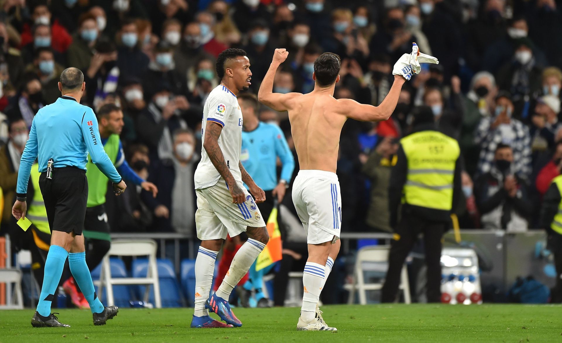 Marco Asensio celebrates after scoring.