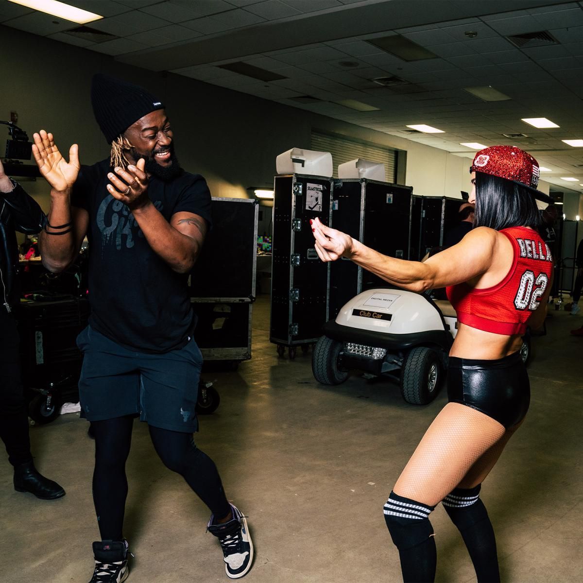 Kofi Kingston and Nikki Bella backstage