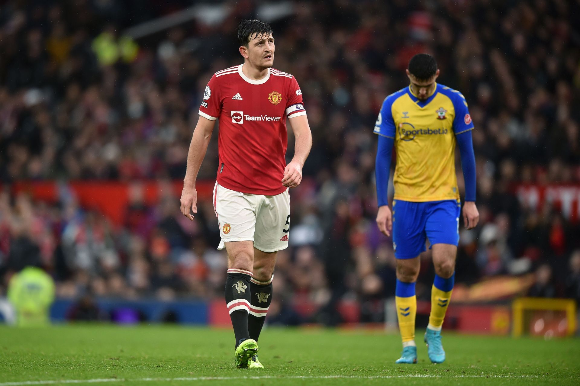 Michael Owen believes Harry Maguire (left) ’s lack of pace has become a problem for Manchester United.